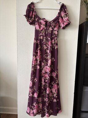 Crystal Sky Purple Floral Short Sleeve Maxi Dress - NWT - Size Small